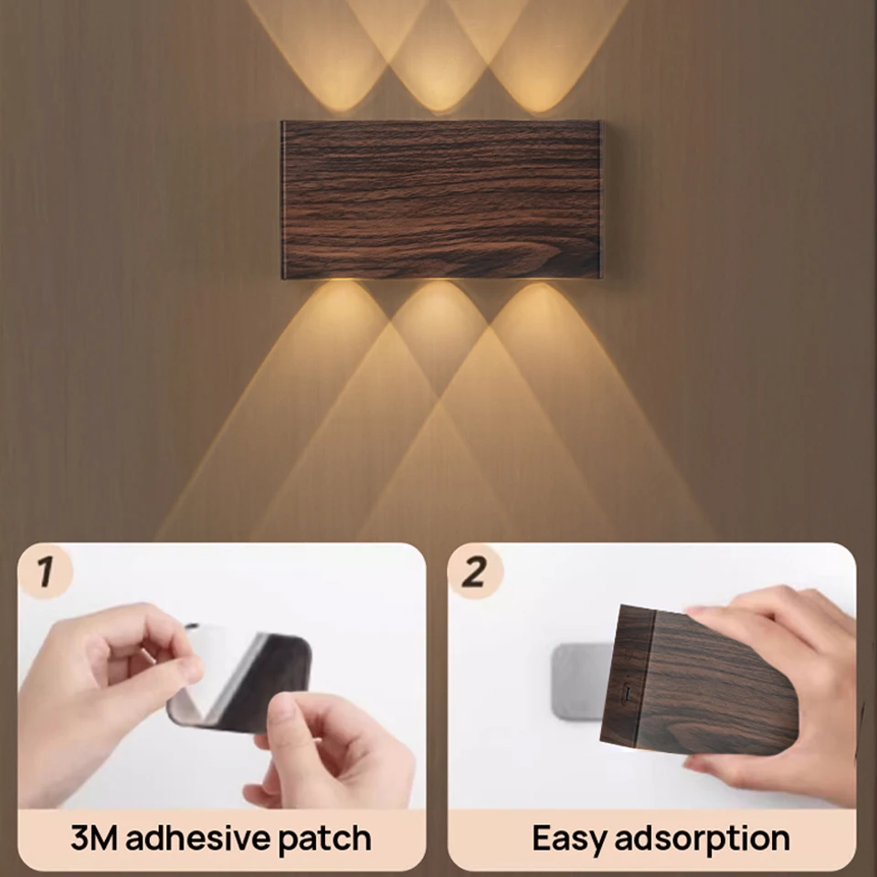 Lámpara de pared LED inalámbrica portátil, luces de pared con atenuación táctil, luz nocturna con carga tipo C, decoración para esquina de cabecera de cama, 3 colores
