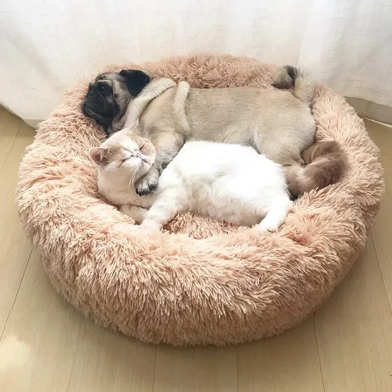 Cama Redonda para Mascotas, Cama Tipo Donut de Felpa Larga para Perros Grandes, Cama para Gatos, Casa para Perros Medianos, Cama Cálida para Dormir en Invierno, Caseta para Mascotas, Sofá Extraíble para Perros