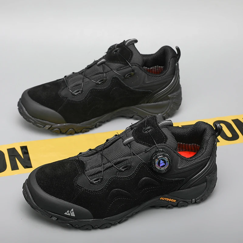 HIKEUP-Zapatos de cuero para hombre, zapatos para caminar al aire libre, zapatillas de deporte para senderismo turístico, zapatos para correr en montaña, tensor