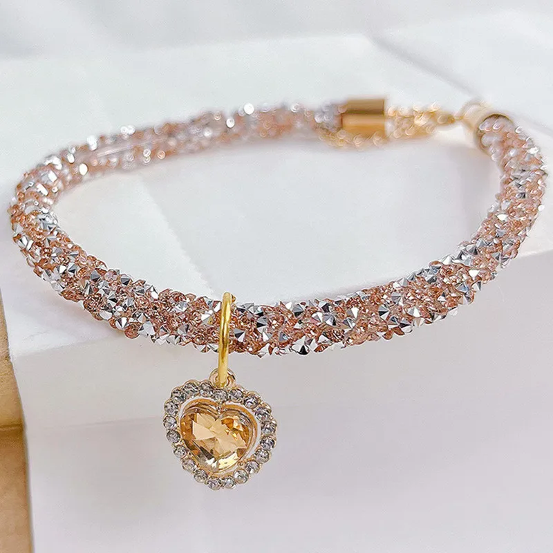 Collar de cristal para gato, colgante de gema de corazón, Collar de diamantes de imitación para fiesta, accesorios ajustables para gatos, cachorros, Chihuahua, boda y mascotas