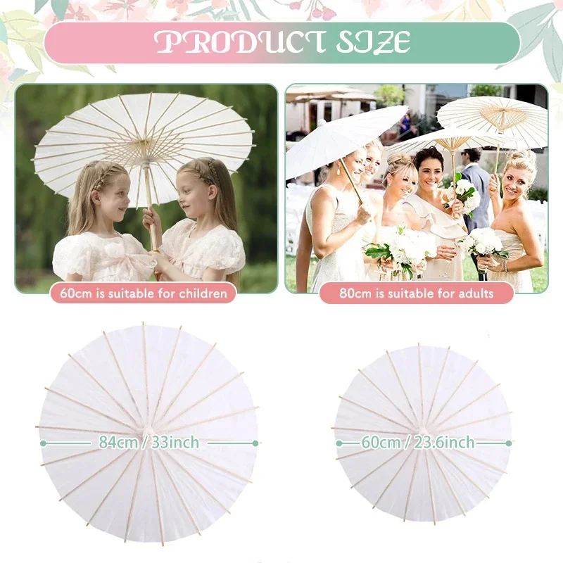 6-50 Sombrillas de Papel Blancas de 60/80cm, Sombrillas Chinas de Papel, Accesorios de Fotografía, Decoración para Fiestas de Verano, Bodas, Baby Showers