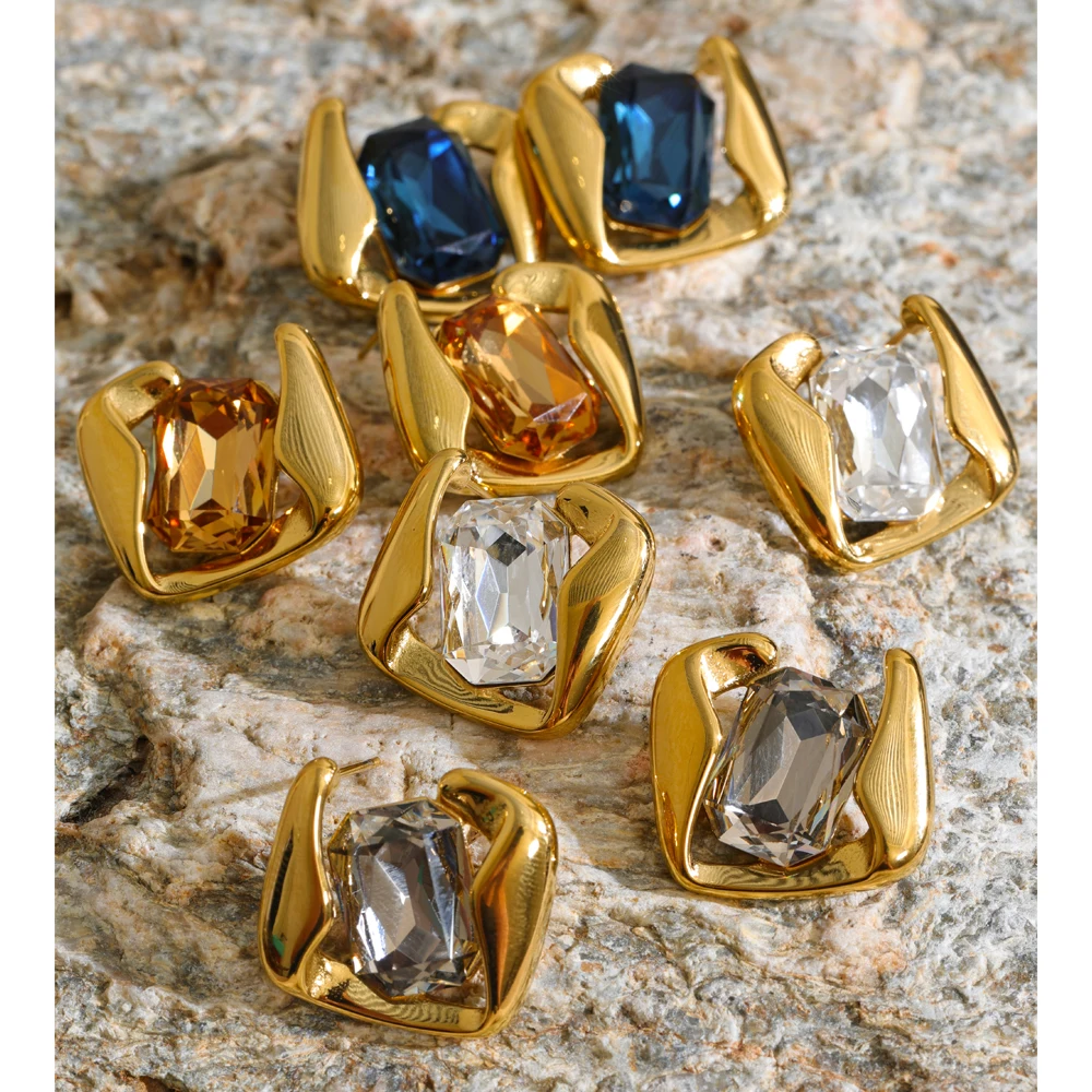 Pendientes cuadrados de cristal multicolor Yhpup, chapados en PVD de color oro de 16 quilates, joyería exquisita y elegante que previene las alergias