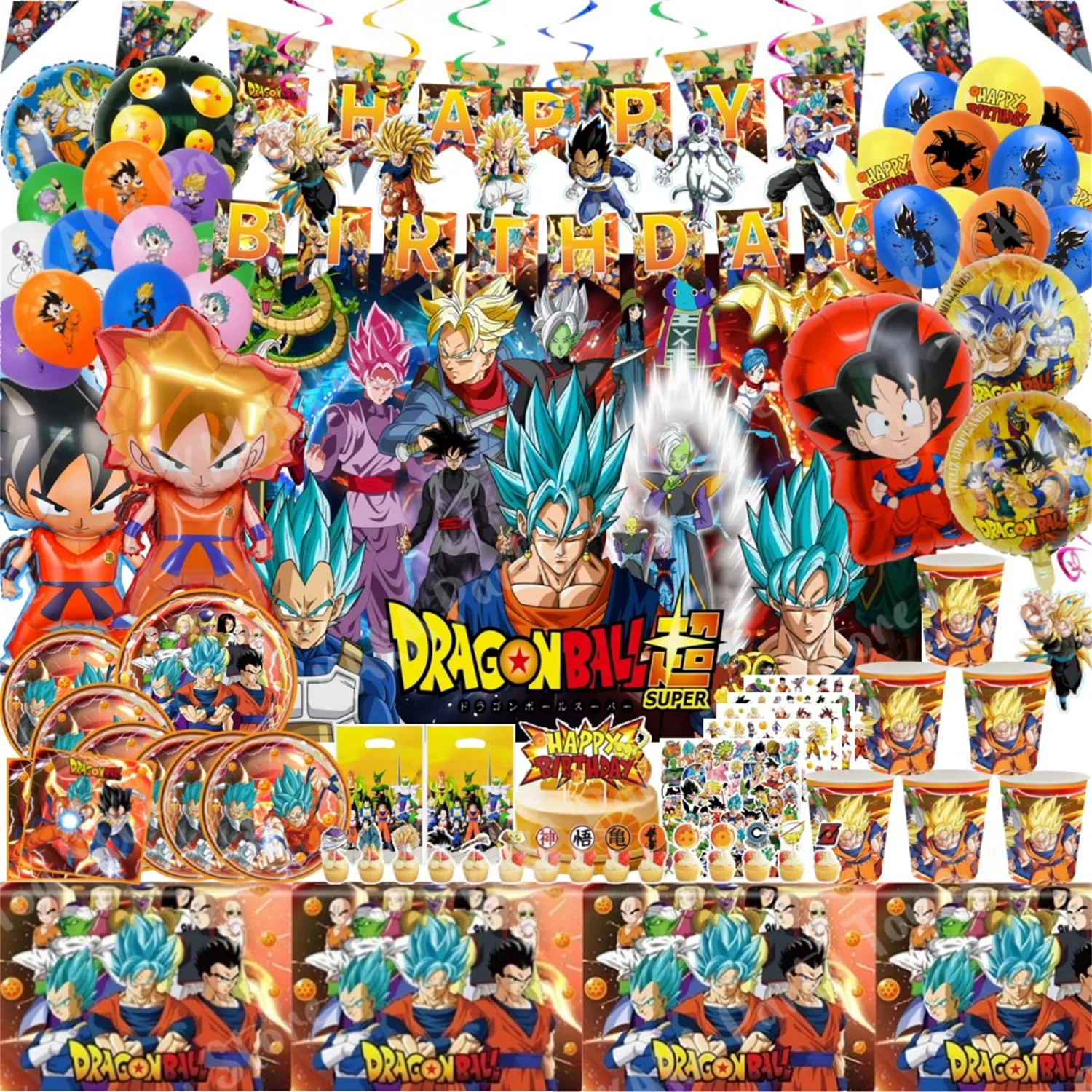 Decoración de fiesta de cumpleaños de Dragon Ball, globos de Son Goku, decoración, vajilla, platos de papel, servilleta, taza, suministros de fiesta, juguetes para regalo de niño