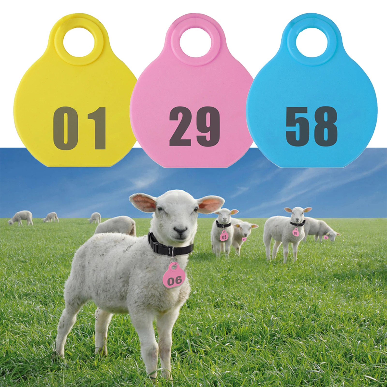 Collar de nailon ajustable para ganado de mascotas, etiqueta colgante con número de serie de doble cara para ganado de granja, animales, cabras, ovejas, 28 Uds.