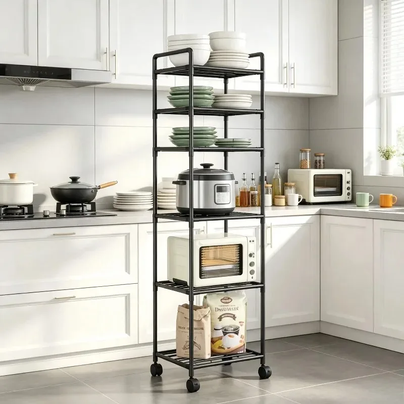 Carrito de almacenamiento móvil ajustable de varias capas, estante doméstico sencillo, escurridor de platos para cocina