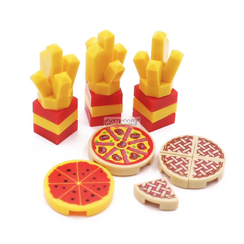 Marumine-Mini bloques de construcción de alimentos, accesorios de cocina, hamburguesa, Pizza, patatas fritas, pastel, galletas de Chocolate, ladrillos MOC, piezas de cesta de juguete