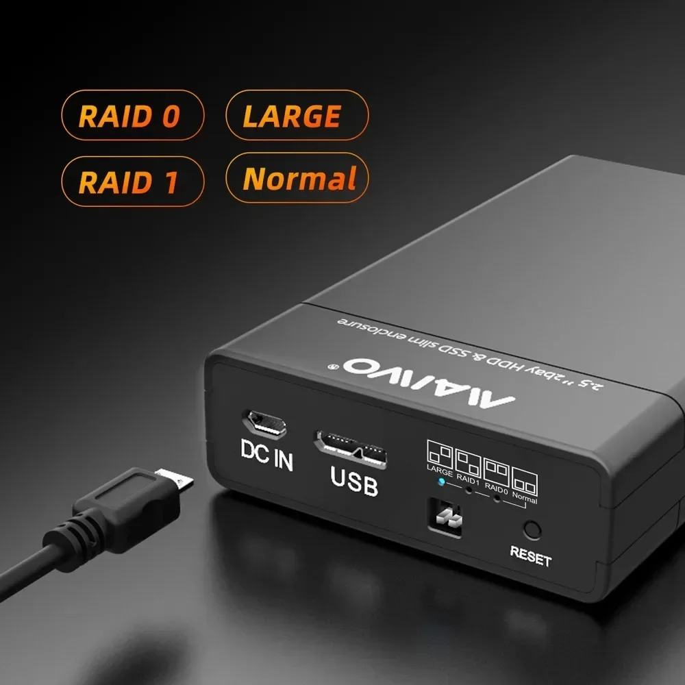 Caja para disco duro externo MAIWO Dual Bay, carcasa HDD SSD de 2,5 pulgadas para matriz de disco duro SATA con 4 funciones RAID, carcasa para PC