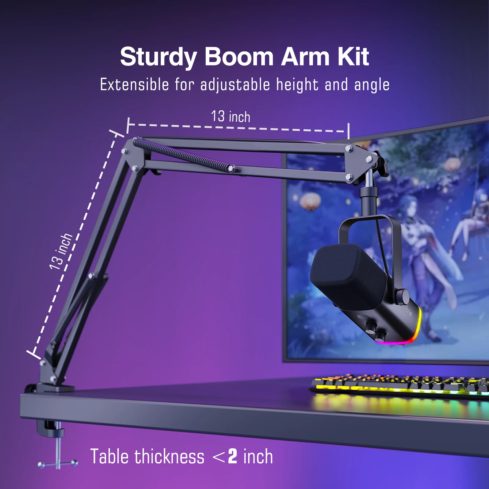 FIFINE-Kit de micrófono dinámico XLR con brazo Boom para mezclador, juego de micrófono USB para juegos con RGB, Control de volumen para PC PS5/4 AmpliGame AM8T
