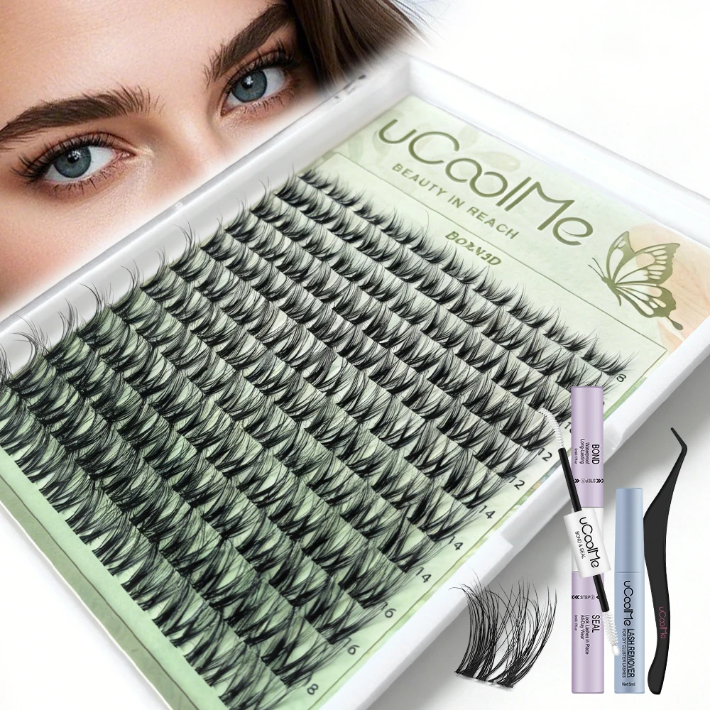 uCoolMe Lashes - Kit de Pestañas 3D ViVi Naturales en Racimo, Duraderas, Resistentes al Agua, Súper Suaves, Ligeras y Esponjosas, Extensiones de Pestañas Postizas DIY