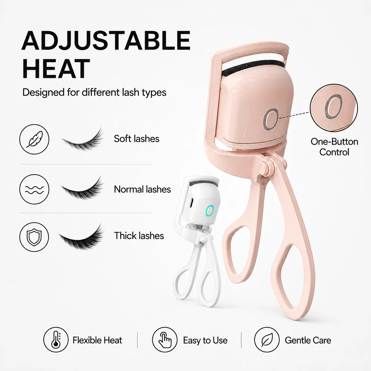Rizador de pestañas eléctrico recargable con calor ajustable, carga tipo C, rizos naturales de larga duración para pestañas.