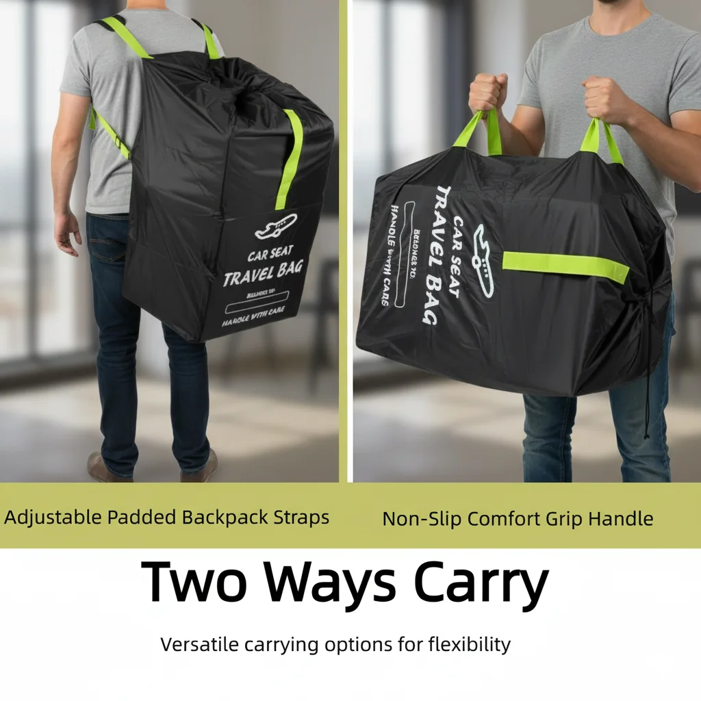 Bolsa de viaje portátil para asientos de coche para portabebés y sillas elevadoras – Correas ajustables para los hombros, asa de transporte práctica, resistente y duradera
