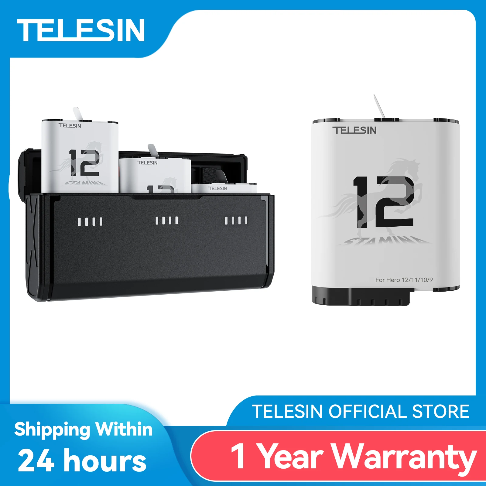 Batería de endoscencia TELESIN de 1750 mAh para GoPro Hero 12 11 10 9 accesorios Gopro con caja de batería para GoPro 9 10 11 12 negro