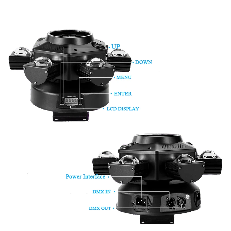 Luz Móvil de 6 Brazos y 150W con Efecto de Haz Láser y Estroboscópico, DMX, Rotación para Escenarios, DJ, Discotecas, Bares, Espectáculos, Luces LED de Haz de Color Completo