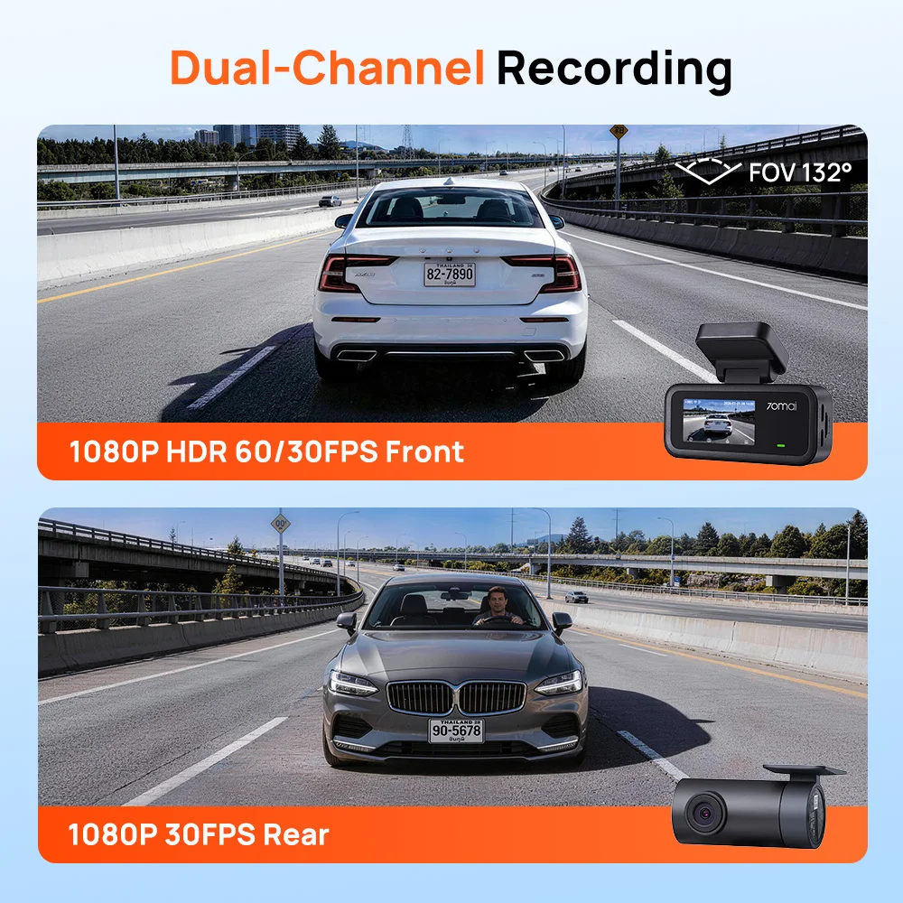 【Nuevo】70mai A210 Dash Cam 1080P HDR Grabadora Automática 24H Estacionamiento 132 °   Supercapacitor FOV de Doble Canal con GPS Integrado y Wi-Fi 6