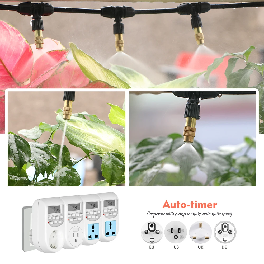 Manguera de latón para jardín, sistema de pulverización atomizador para verano, balcón, invernadero, césped, nebulización, Kit de riego de refrigeración, 10/20/30M, 1/4"