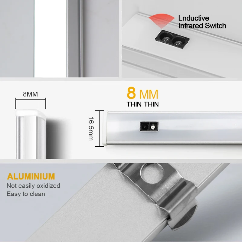 Luz Led inteligente con Sensor de barrido manual para debajo del gabinete, iluminación nocturna para cocina, dormitorio, armario y cama, 30cm, 40cm, 50cm, 12V