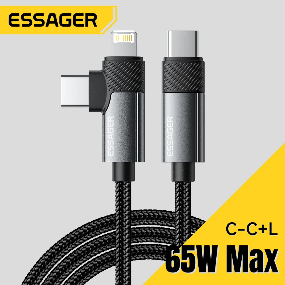 Cable USB tipo C Essager 2 en 1, Cable de carga rápida PD de 65W, Cable de tipo C a Lighting para iPhone 15, 14 Pro Max, MacBook, iPad, Xiaomi
