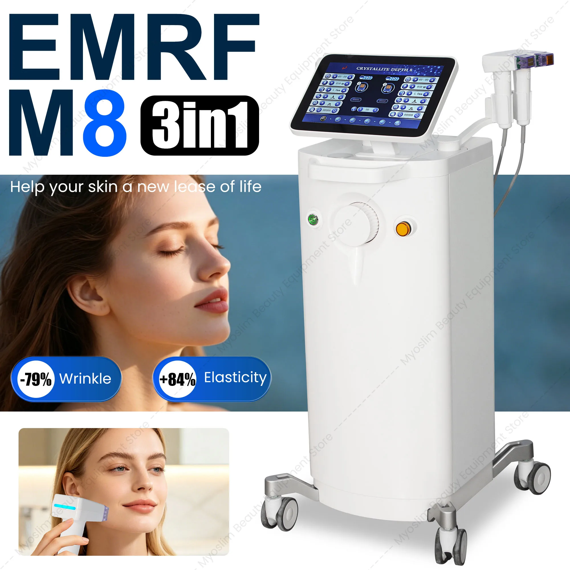 Dispositivo de Microagujas RF Vertical M8 con 3 Manijas, Martillo de Hielo Calmante, Antiarrugas, Máquina para Restaurar la Elasticidad de la Piel