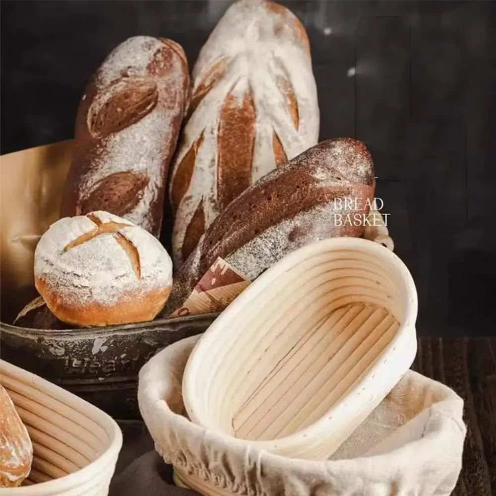 Cesta de prueba de pan Banneton, mimbre Natural, ovalada, redonda, cestas de masa fermentada, cana para hornear, fermentación, 5/8 Uds.