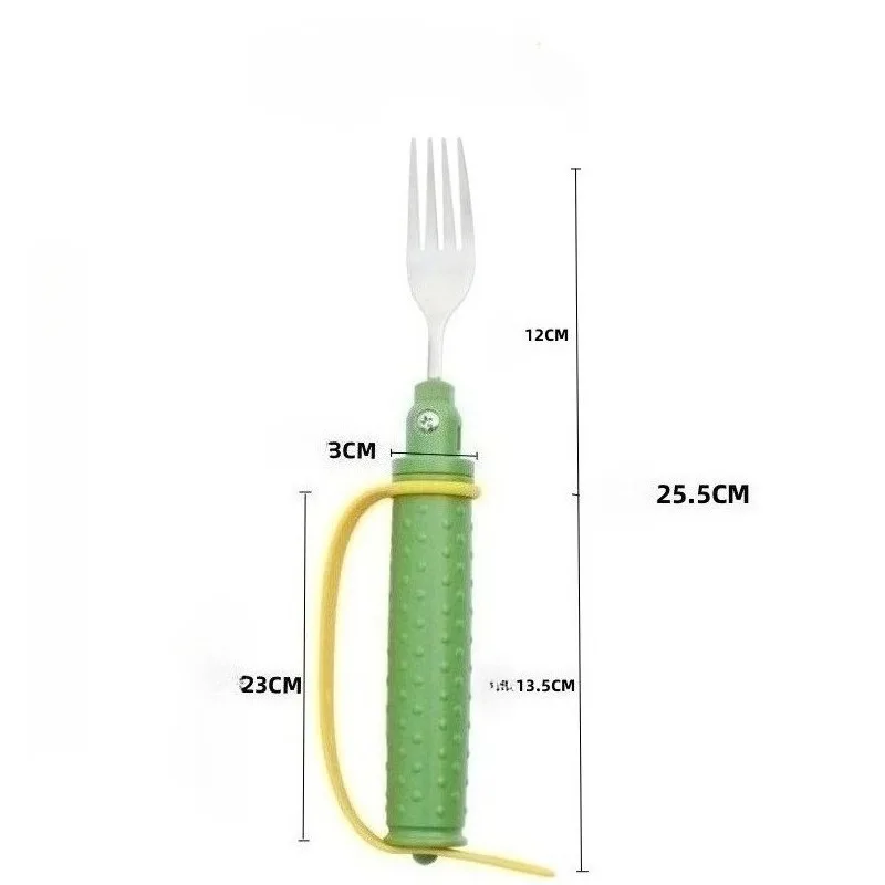 Set de Cubiertos Asistivos para Personas Mayores, Tenedor/Cuchara de Acero Inoxidable de Grado Alimenticio con Correas Antideslizantes y Ángulo Ajustable
