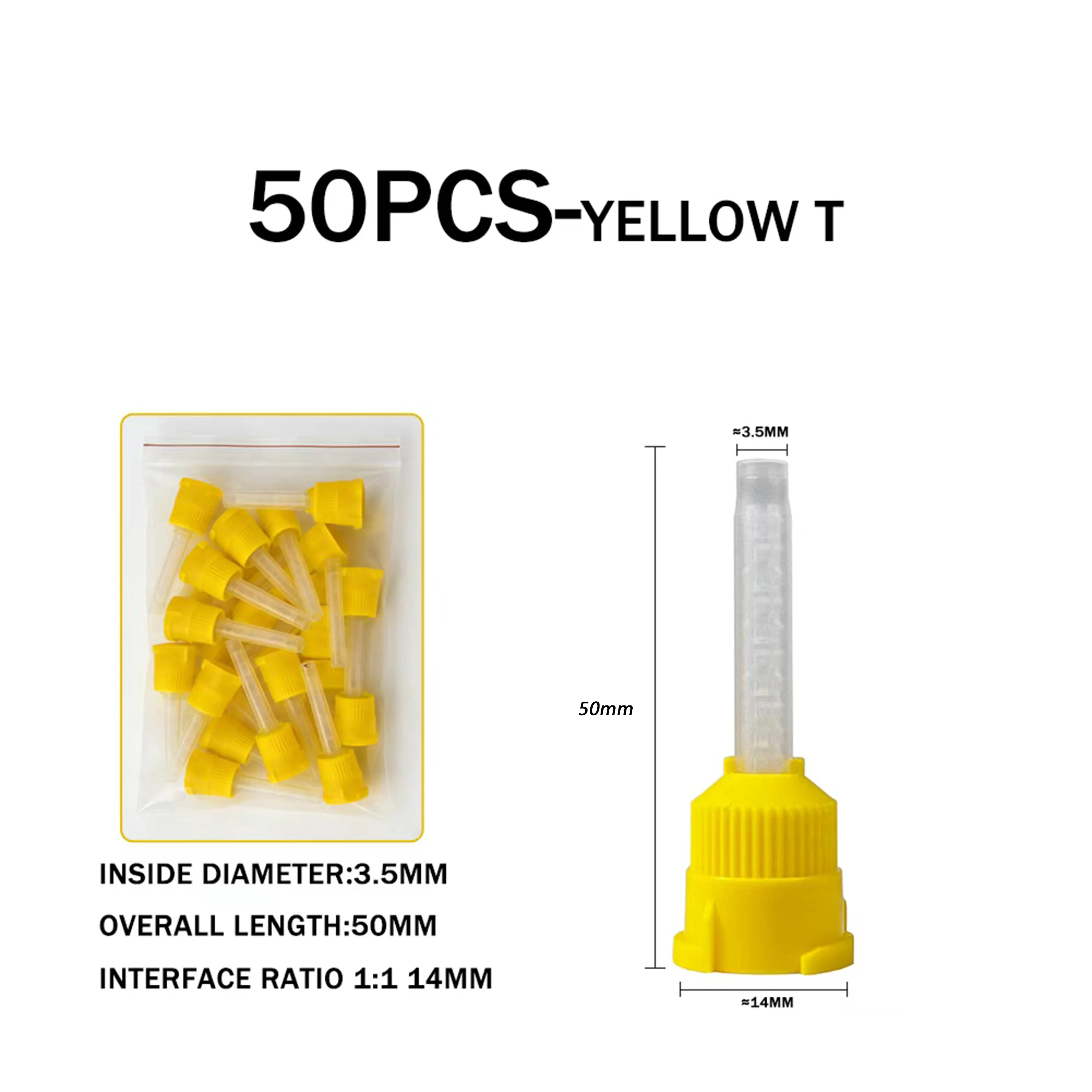 50 unidades/paquete Puntas de mezcla dentales de silicona con tubo de mezcla, relación 1:1, para materiales de impresión desechables en odontología