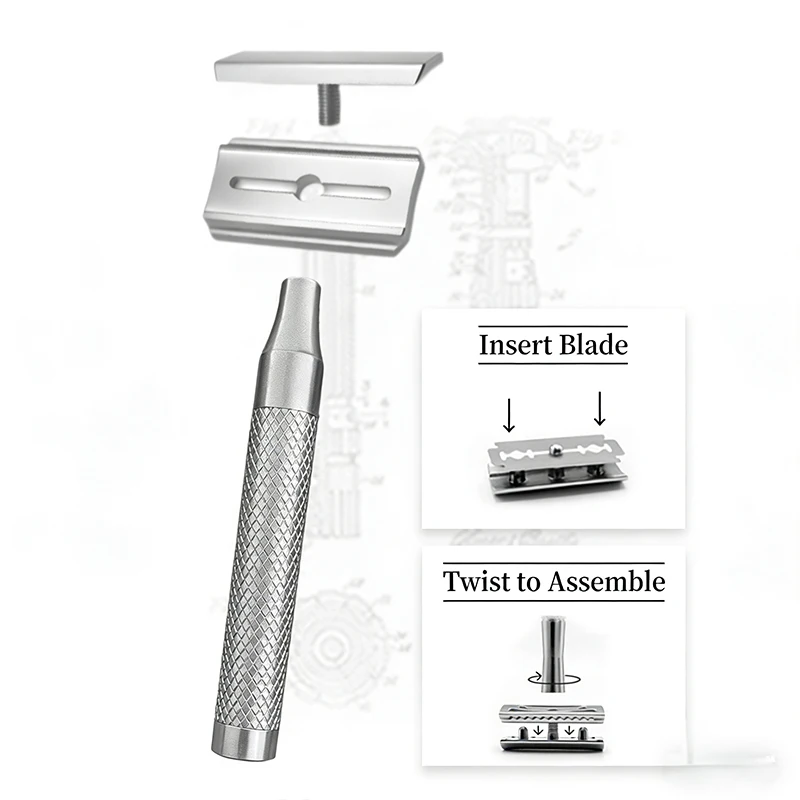 Maquinilla de Afeitar de Doble Filo de Acero Inoxidable 316 para Hombre con 5 Cuchillas - Herramienta de Afeitado Ecológica y Duradera