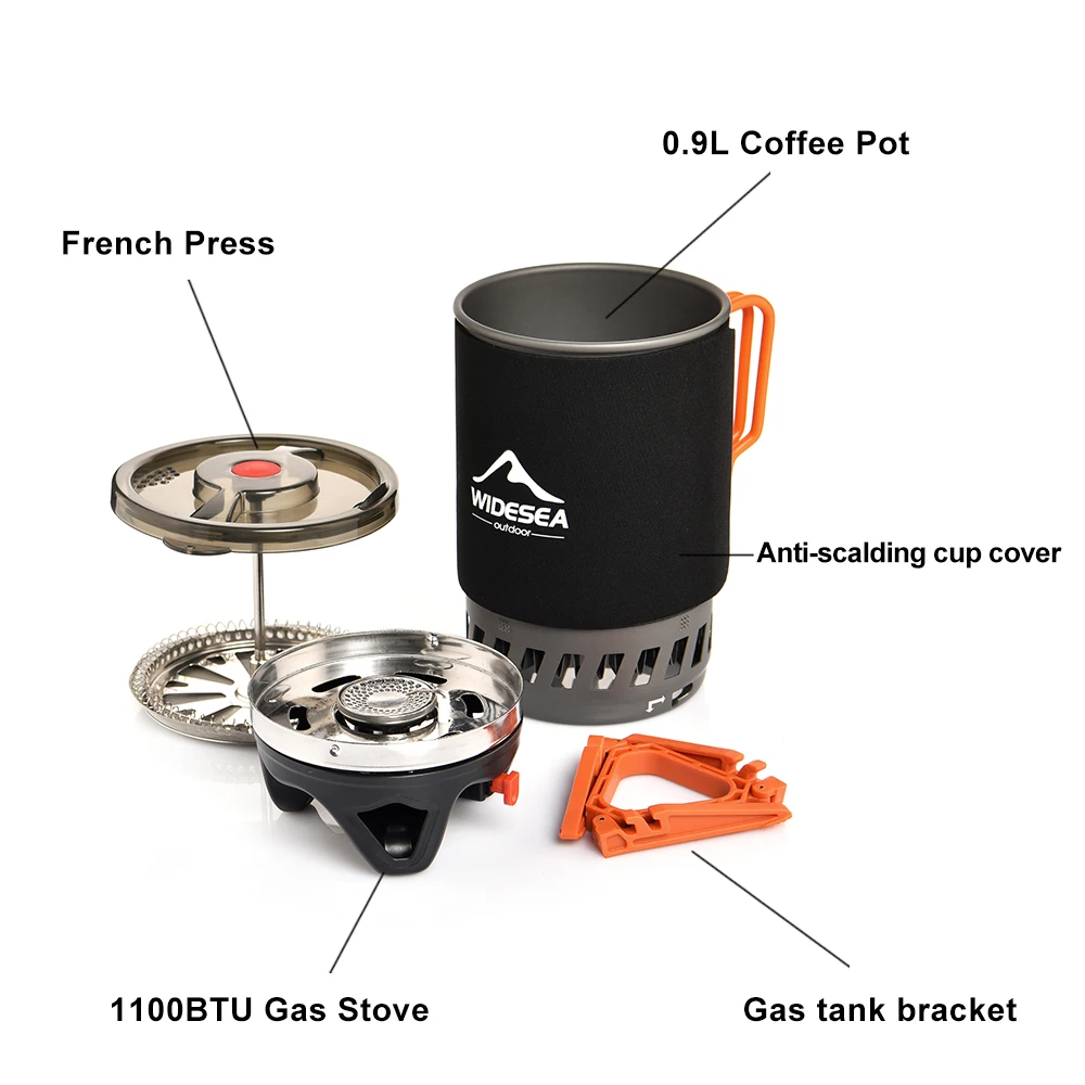 Widesea-sistema de cocina para acampar con intercambiador de calor, estufa de Gas para exteriores, quemador, cafetera turística, taza, utensilios de cocina, vajilla, turismo