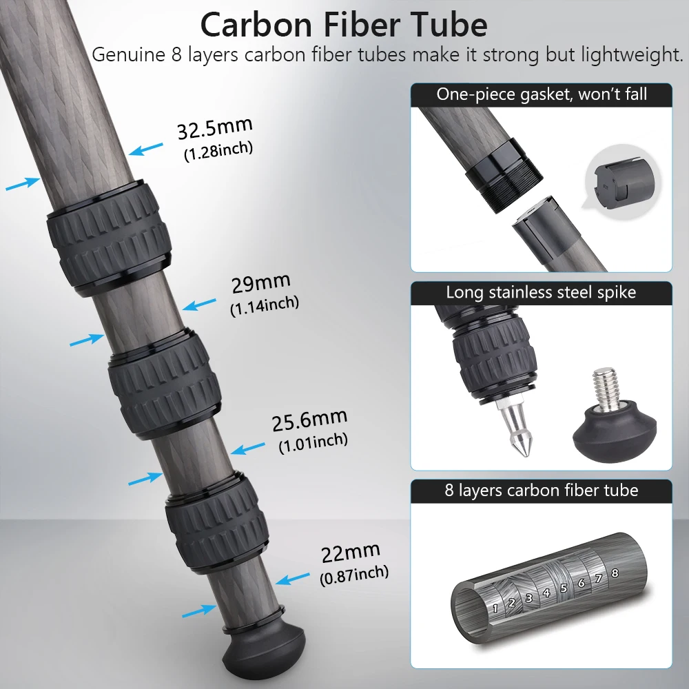 Trípode compacto de fibra de carbono con bolsa de piedra, soporte de cámara de viaje resistente INNOREL CT324C para videocámara Canon, Sony, Nikon, DSLR