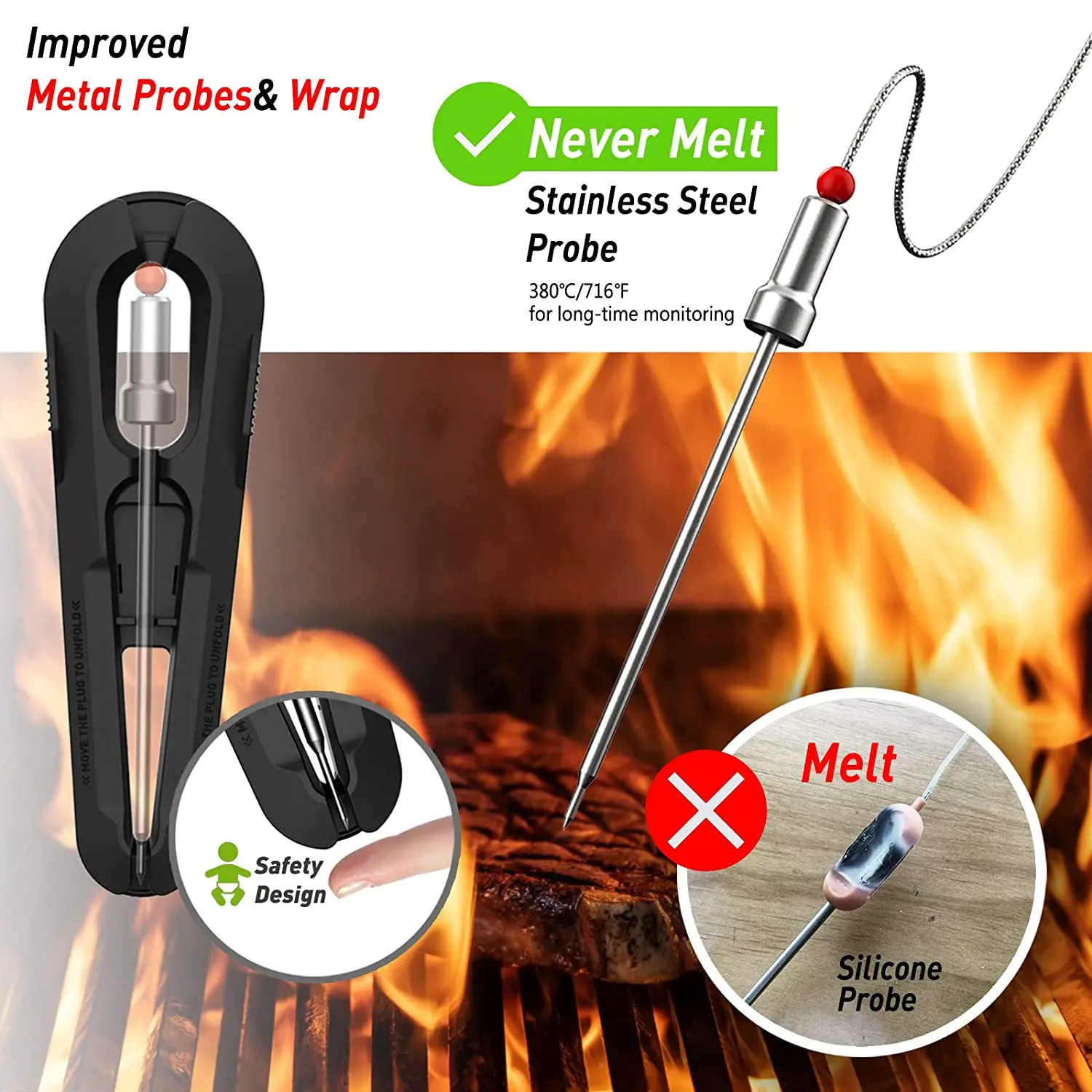 WENMEICE Termómetro inalámbrico Bluetooth para carne y barbacoa, para horno, parrilla, ahumador, barbacoa, cocina digital inteligente, accesorios y herramientas de cocina.