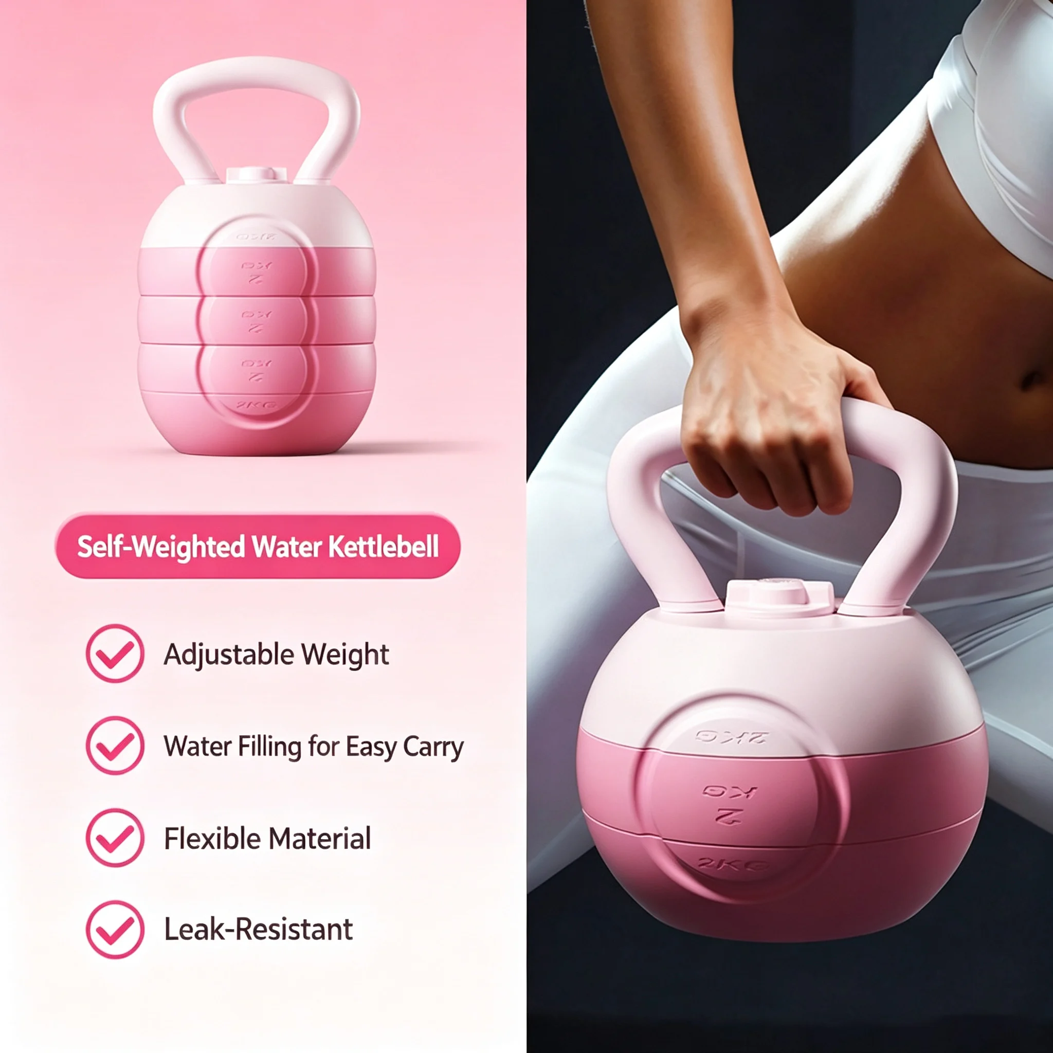 Kettlebell Ajustable con Peso Variable de 2-10 kg, Equipo de Gimnasio Portátil para Entrenamiento de Cuerpo Completo, Glúteos y Piernas