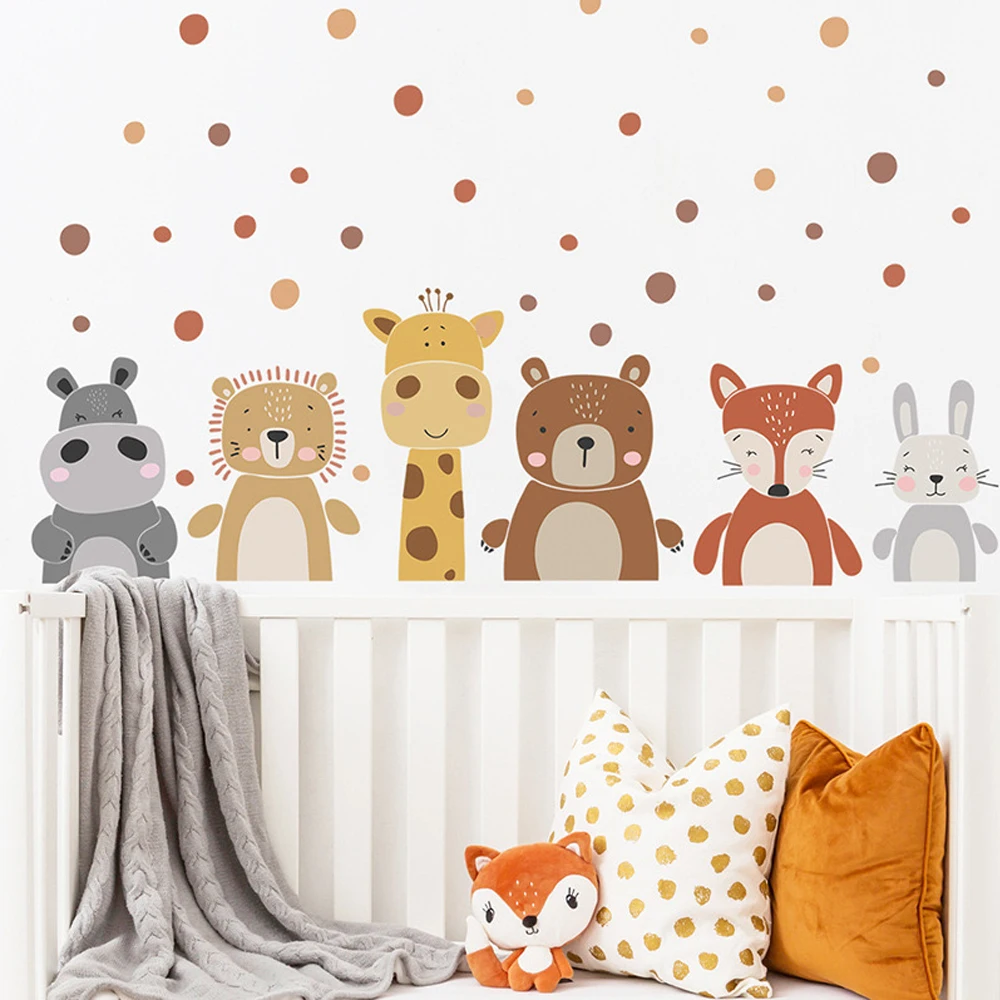 Boho lindo jirafa oso animales puntos pegatina de pared vinilo para guardería calcomanías artísticas de pared para niños para habitación de bebés decoración del hogar
