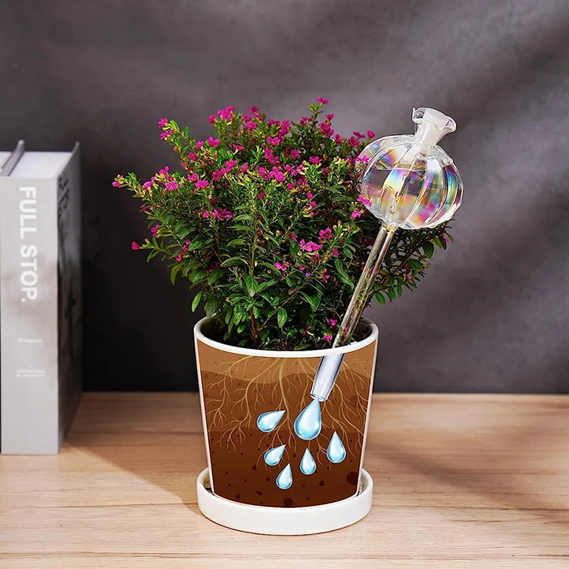 Bombillas de riego automático de plantas de vidrio, gotero de agua con forma de flor, dispositivo ligero para plantas de interior, sistema de riego por goteo