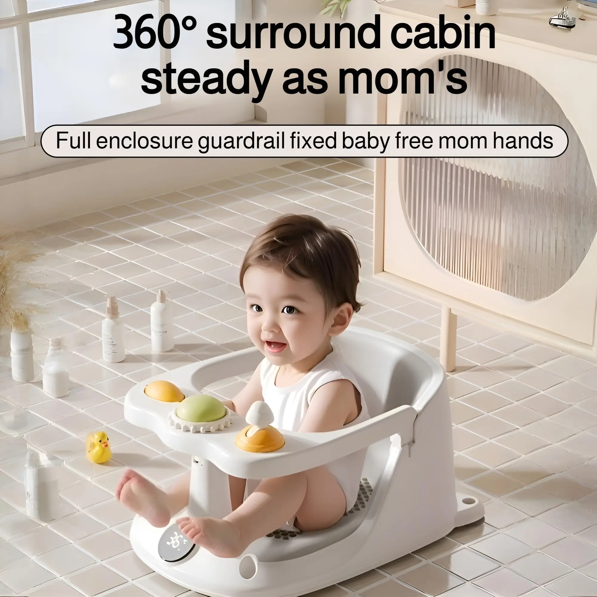 Asiento de baño para bebés de 6 meses en adelante - Asientos de bañera para bebés sentado con copa de enjuague, antideslizante, cómodo, baño infantil