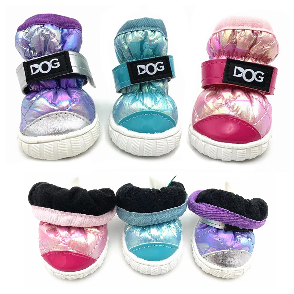 Botas de nieve para perros, impermeables, forro polar grueso, 4 Uds., zapatos de invierno para perros pequeños, suela de goma suave, botines antideslizantes para mascotas