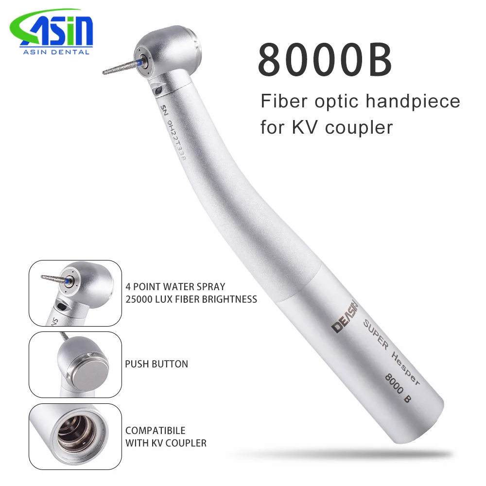 Pieza de mano de fibra óptica Dental 8000B, cabezal de torsión, turbina de aire, rodamiento de cerámica, herramienta de dentista Compatible con conectores KAVO de 6 orificios