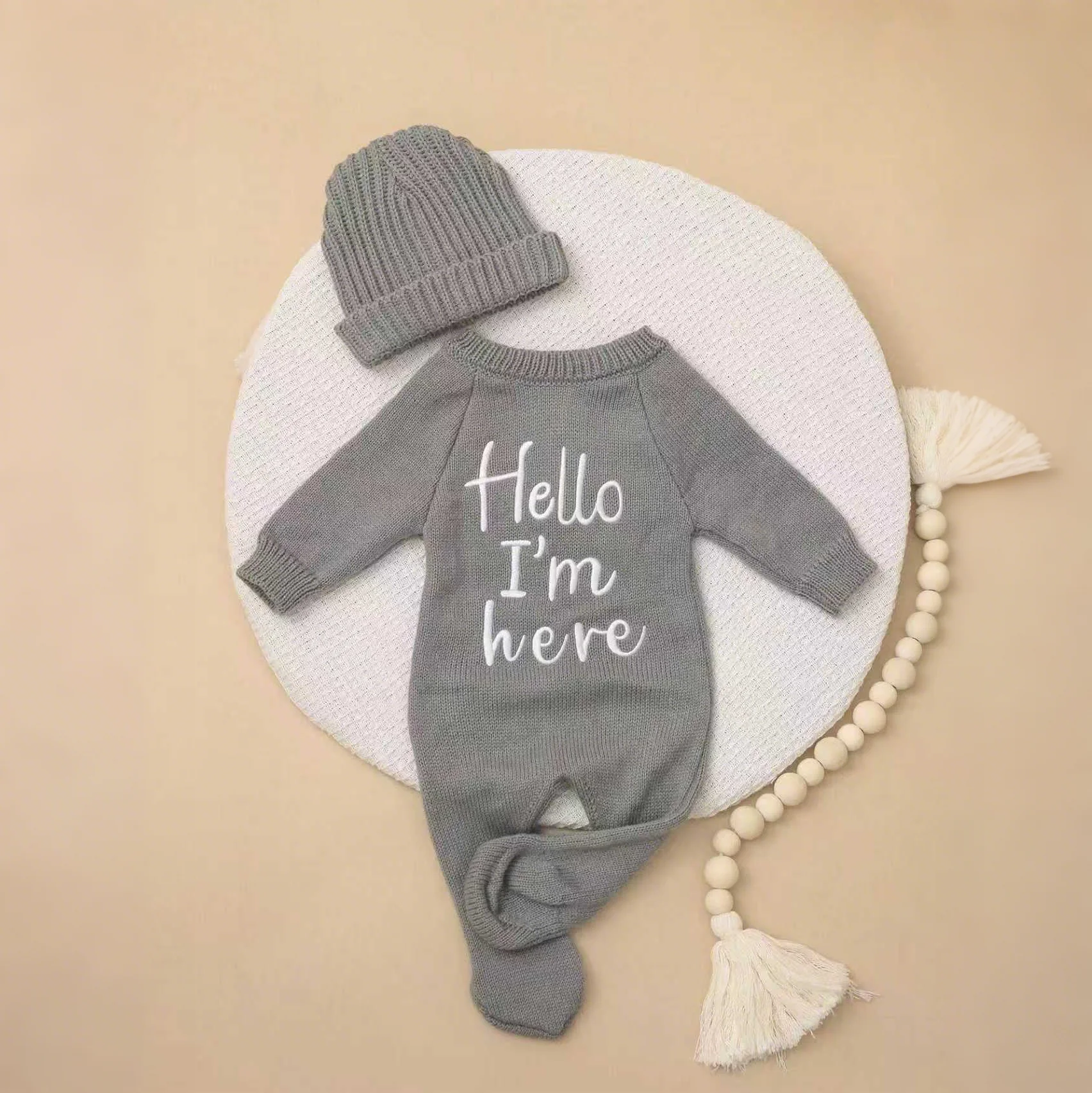 Ylsteed "Hola" bordado tejido recién nacido anuncio de nacimiento trajes mono con zona para bebé niño niña accesorios de fotografía recién nacido