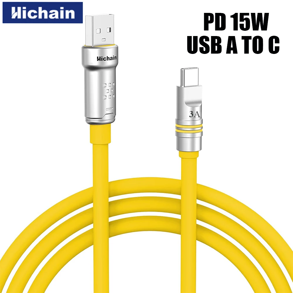 Cable de carga rápida Hichain PD15W USB A a C, cable suave de silicona líquida para Samsung, Xiaomi, Huawei, cable para teléfono de 1,2 M/2M