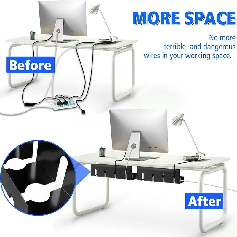 Bandeja Organizadora de Cables para Debajo del Escritorio, Bandeja de Acero para Gestión de Cables sin Perforaciones con Organizador de Cables y Organizador de Cables para Escritorio