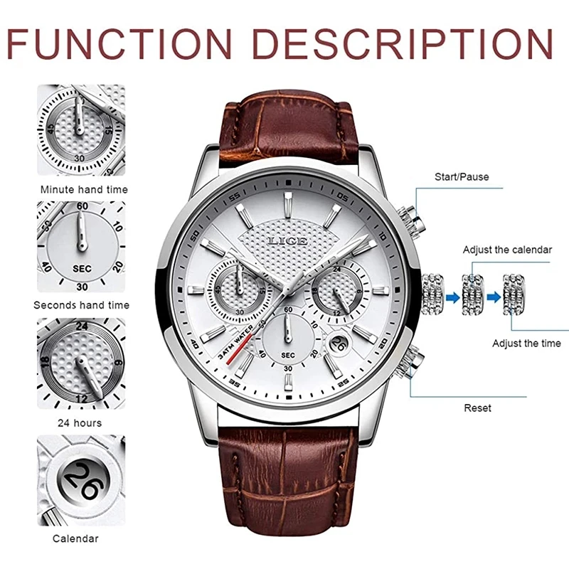 Reloj LIGE 2025 para hombre, relojes deportivos de cuarzo a la moda, relojes para hombre de marca superior, reloj militar de cuero resistente al agua con fecha, reloj Masculino