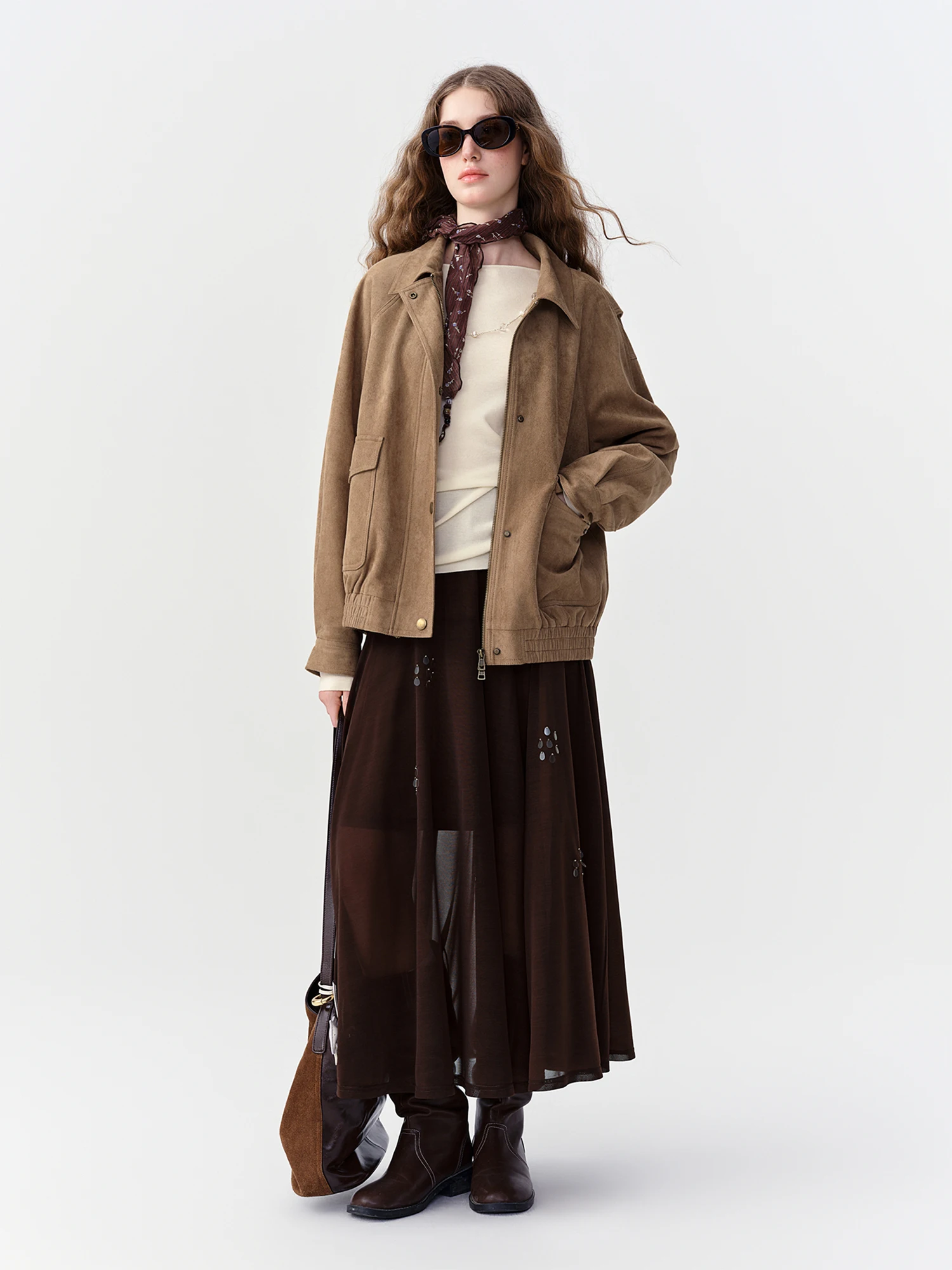 Falda Larga Fluida Color Café para Mujer DUSHU, Nueva Colección Otoño 2026, Tallas Variadas, Cintura Alta, Corte Holgado, Elegante y Casual