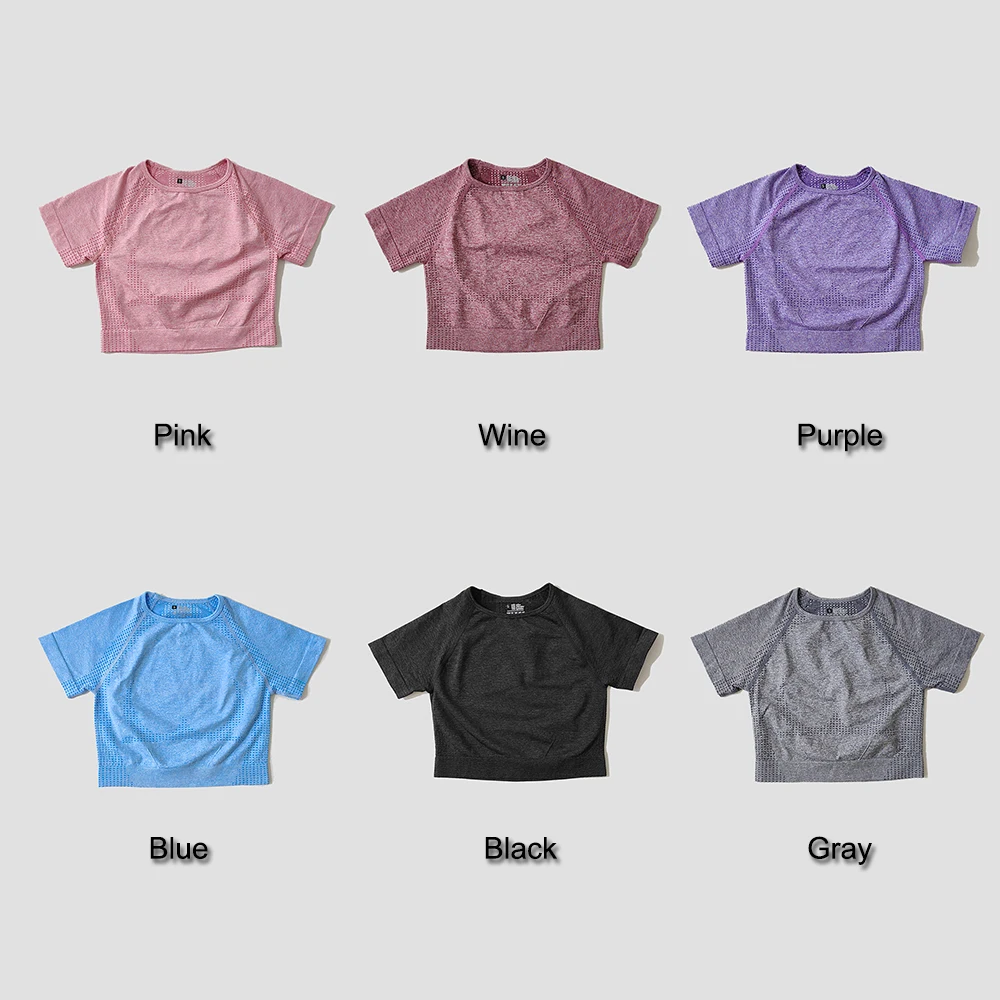 Camiseta de Yoga sin costuras para mujer, Top corto de manga corta para Fitness, Tops de entrenamiento, ropa de gimnasio para mujer, camisetas deportivas para correr, ropa deportiva
