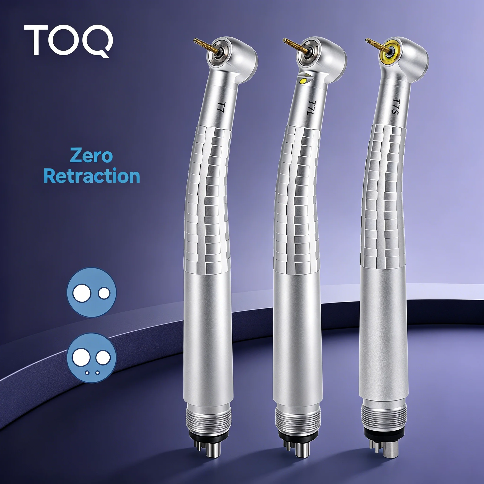 TOQ Dental LED Pieza de mano de alta velocidad con retracción cero, botón pulsador, turbina de aire, 4 salidas de agua, alta rotación, herramienta de instrumento clínico