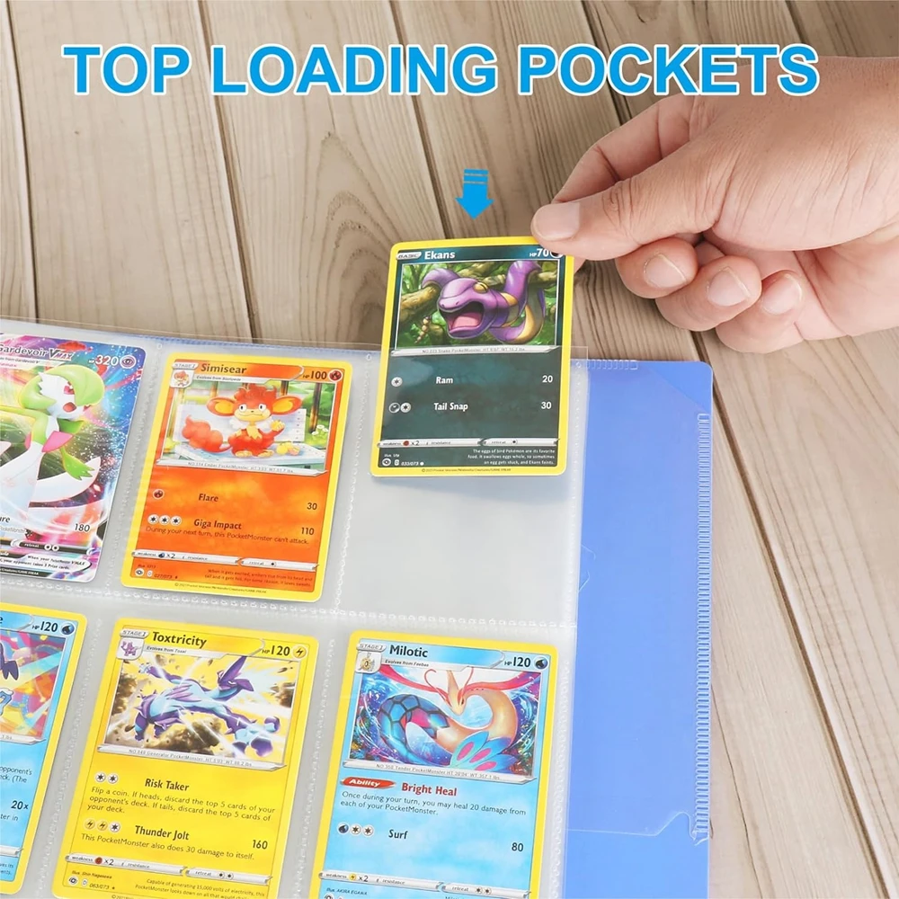 Fundas para álbum de tarjetas comerciales de un solo lado, 450 bolsillos, protectores de juego de plástico transparente con 9 bolsillos, tarjetas de béisbol de Pokémon, 50 páginas