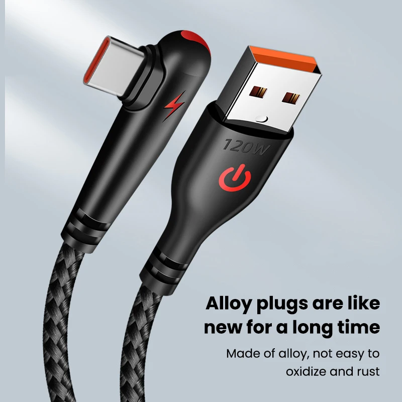 120W USB a cable tipo C 90 grados codo teléfono móvil carga rápida para Huawei Mate 40 30 Xiaomi Samsung Teléfono Cable de carga