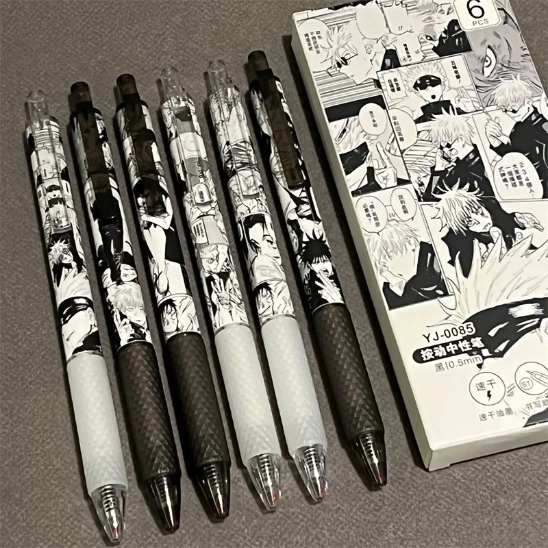 Bolígrafo de tinta de Gel de 0,5mm, papelería Jujutsu Kaisen, bolígrafo de Anime Satoru para escuela, suministros de oficina, bolígrafos de Gel para escribir, juguete para regalo, 6 uds.