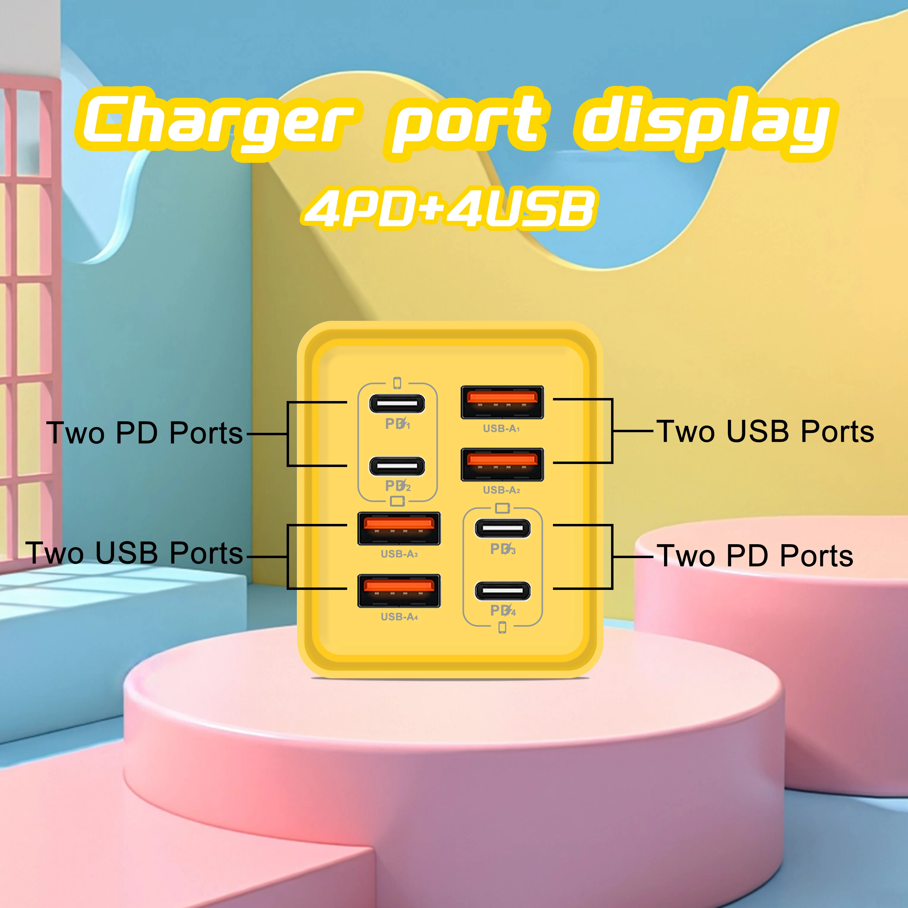 Cargador de escritorio USB C GaN 8 en 1, adaptador de carga rápida de 240W, Cable tipo C para iPhone, Samsung, Xiaomi, cargador con enchufe EU/US/UK