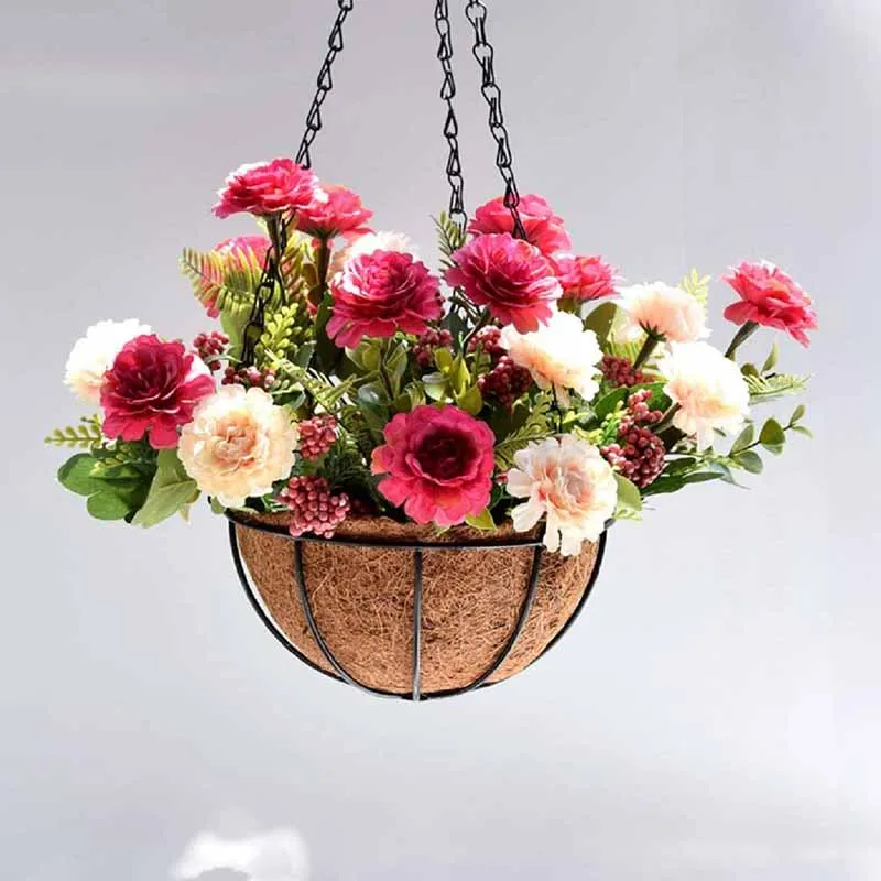 Soporte para plantas de alambre redondo de 8/10 pulgadas, cesta colgante de Metal, forro de coco, plantas, maceta de jardín de flores para decoración del hogar y balcón