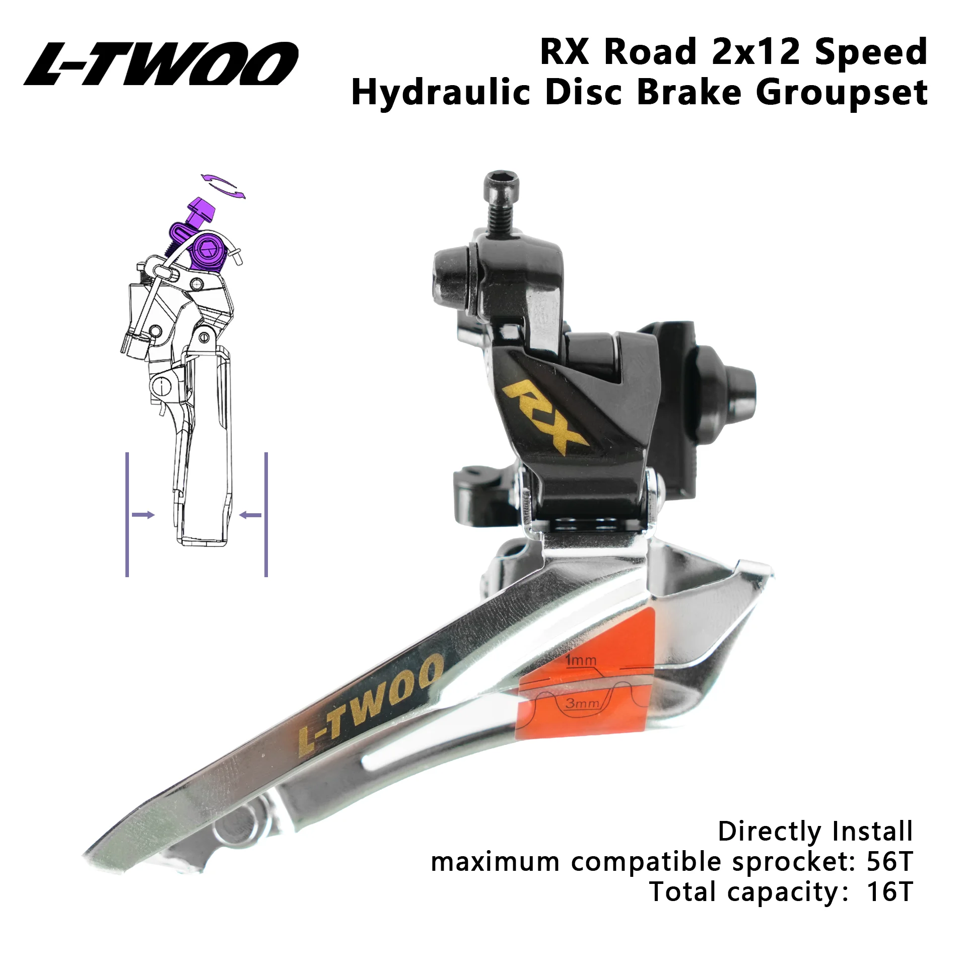 Grupo de Frenos de Disco Hidráulicos para Bicicleta de Carretera LTWOO RX Disc 2x12 Velocidades, Versión de Carbono y Aleación, Compatible con R7170 R8170