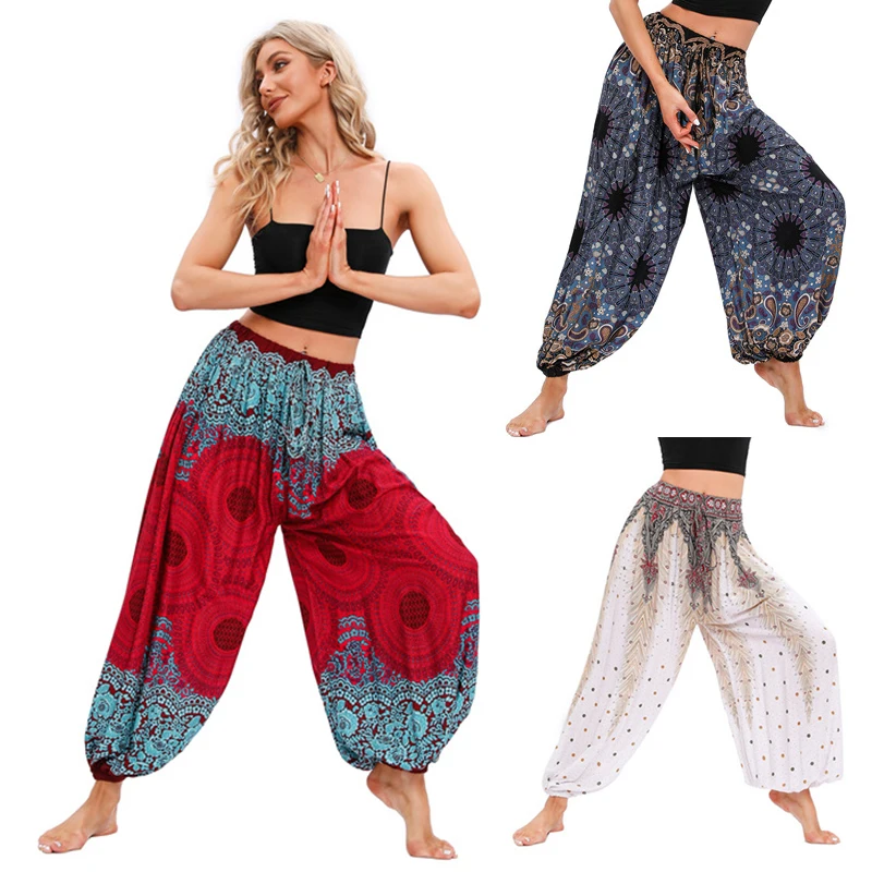 Pantalones De Yoga bohemios para Mujer, Hippie, Harem, estampado teñido, ropa De cintura alta, Pantalone De Mujer, Cintura Alta, Calca femenina, playa