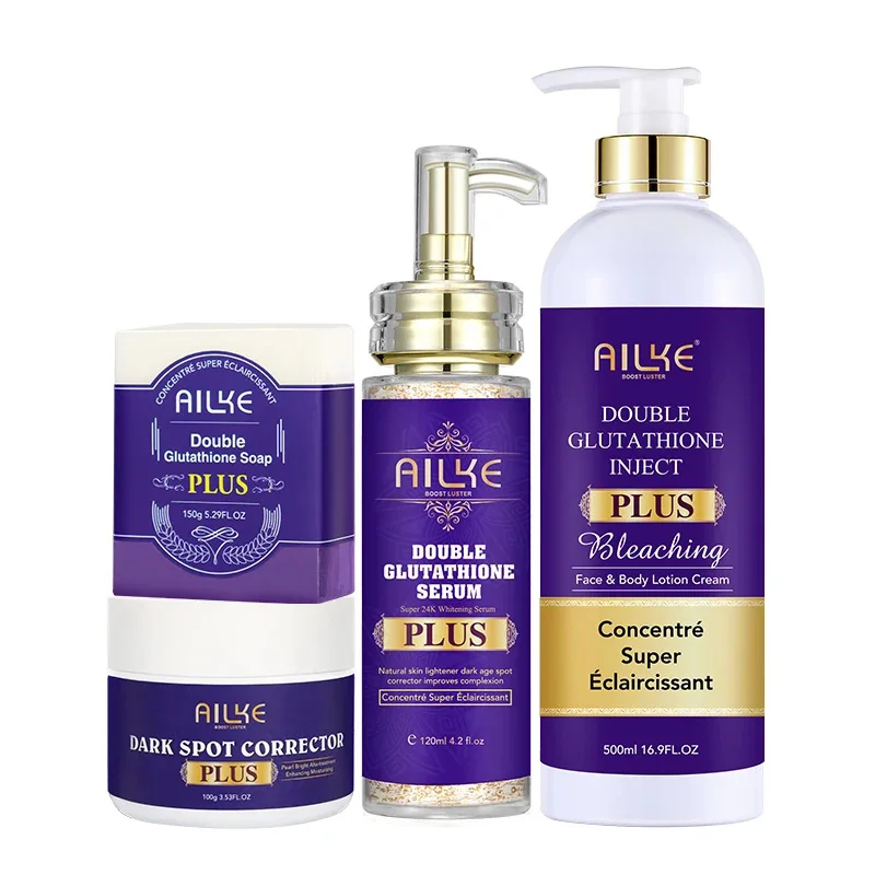 AILKE Glutatión PLUS Set para el cuidado de la piel, loción aclaradora avanzada, hidrata, suaviza la piel, alcance de brillo de la piel para hombres y mujeres